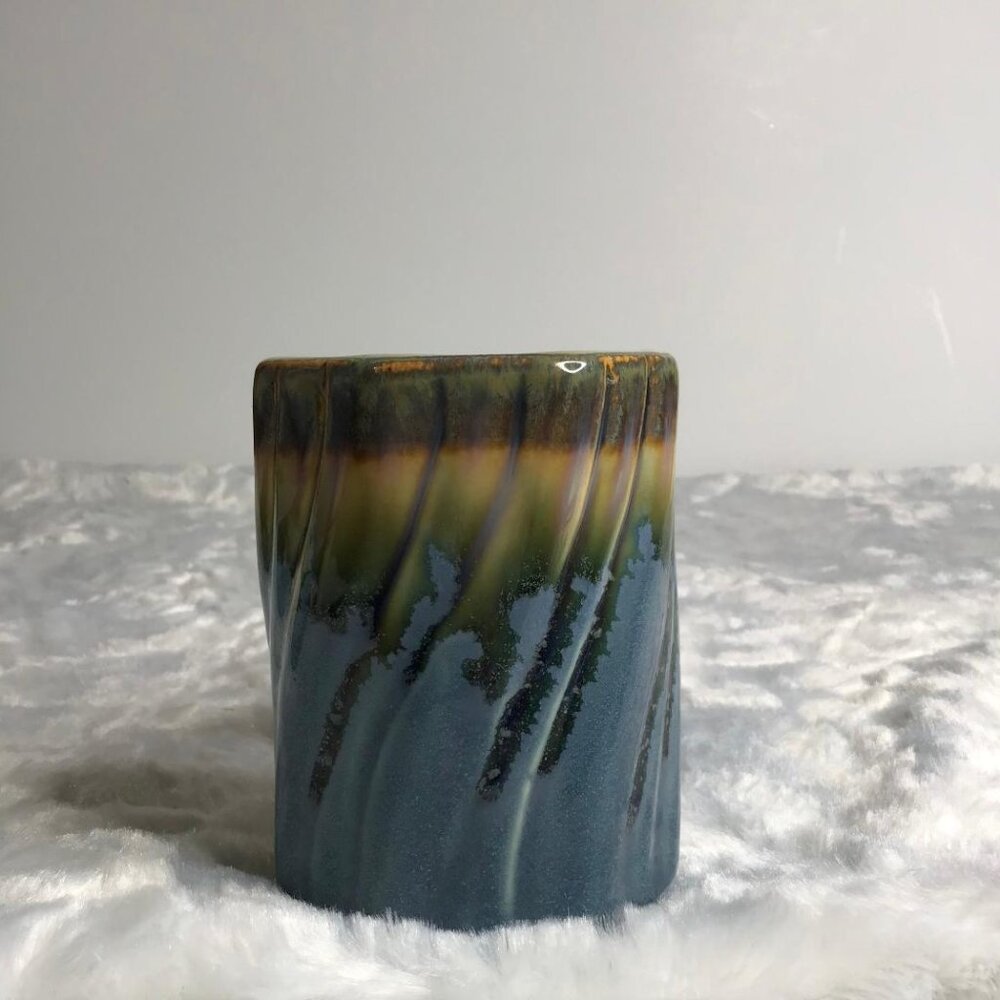 Stoneware Pottery Coffee Mug Drip Blue/Teal w/ Vertical Carved Fluting 12 fl oz. - Picture 3 of 9